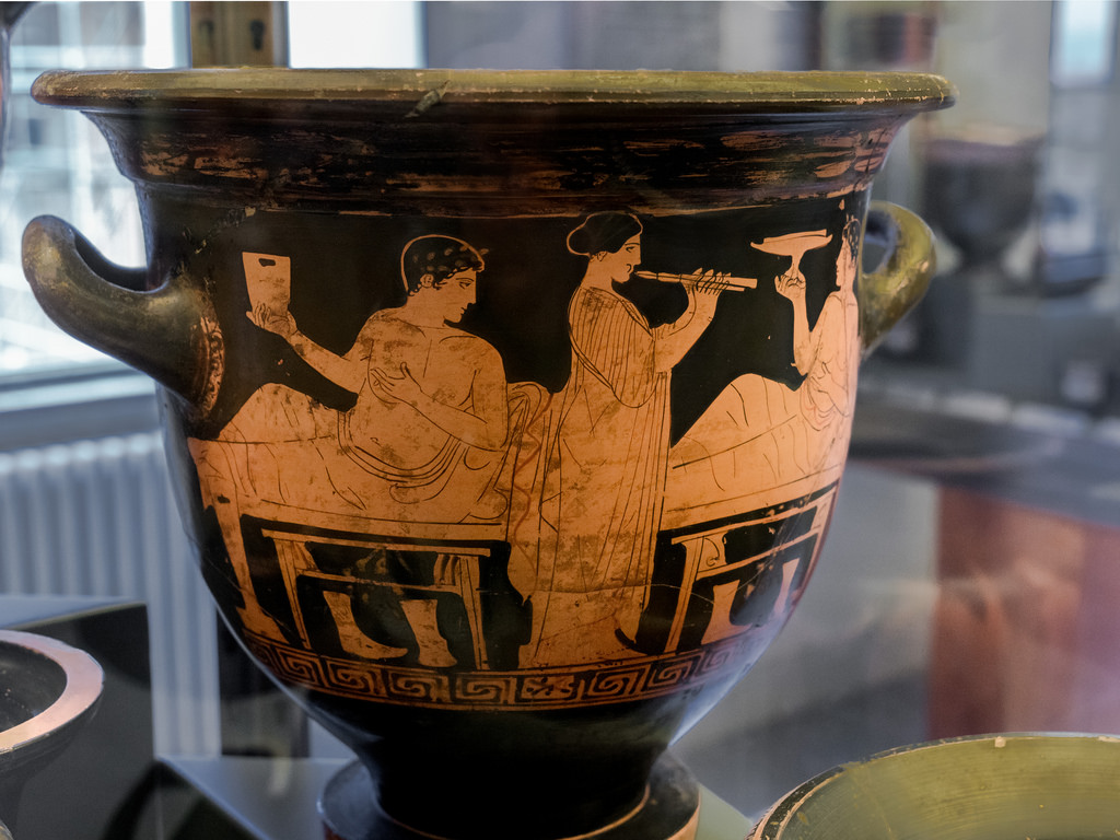 black greek clay pot with red details