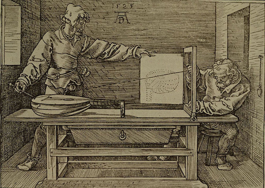 drawing of how contraption for drawing with perspective is used