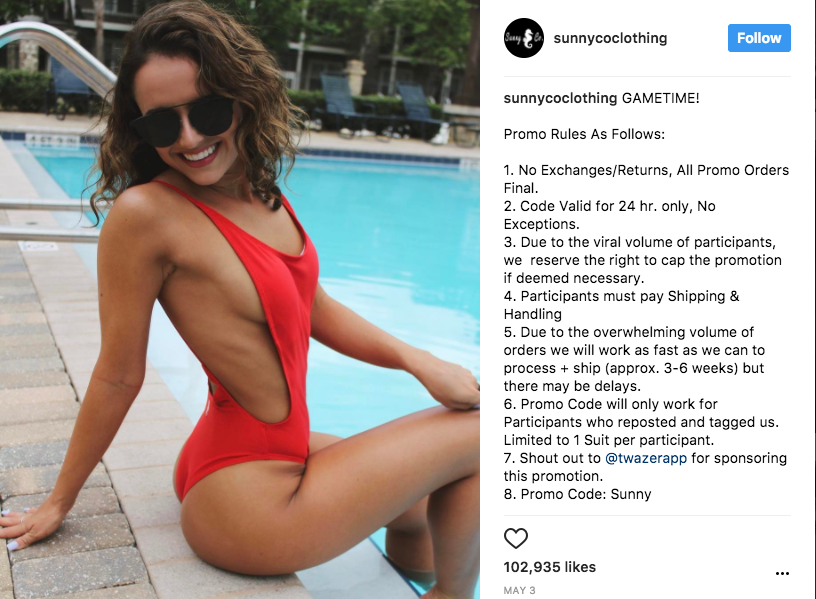 sunny co clothing promo on instagram rules post